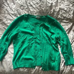 Green midi cardigan.